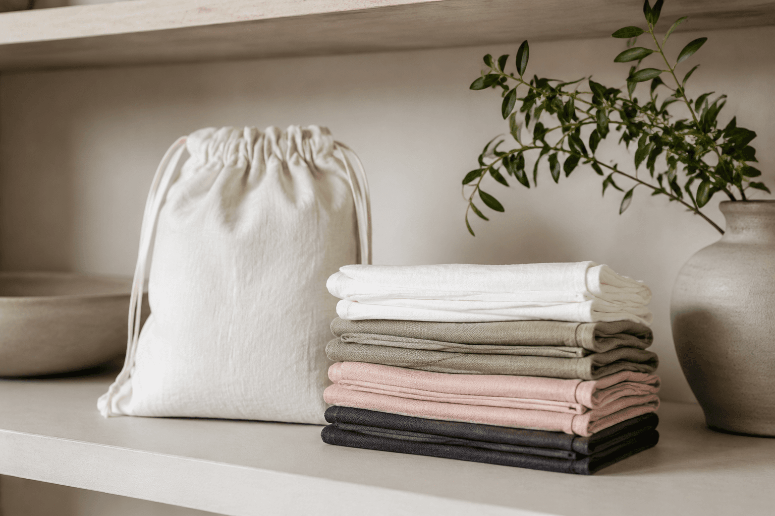 Linen Storage Pouch — On the table